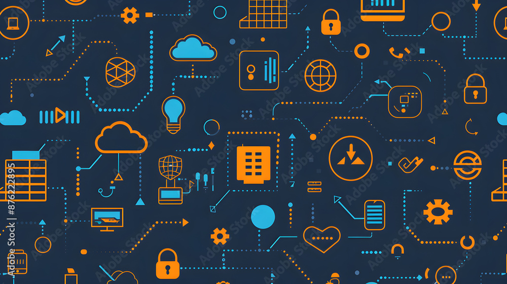 Poster a simple pattern illustration for a cloud and cyber security hero banner, icon based