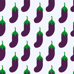 Seamless pattern with eggplant. Summer vegetable wallpaper. Vector flat illustration.