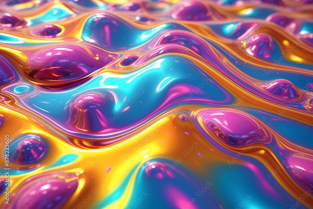 Poster abstract color liquid background holographic surface reflection background