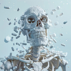Skeleton Surrounded by Pills.
