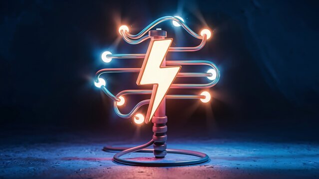 An electrical circuit connected to a grounding rod, with a lightning bolt symbol indicating safety., illustration, 3d render