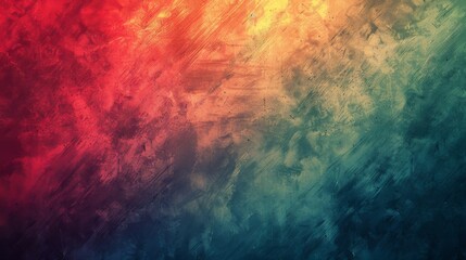 Obraz premium A grainy, textured abstarct background with gradient from red to orange to blue. Unique limewash wall surface