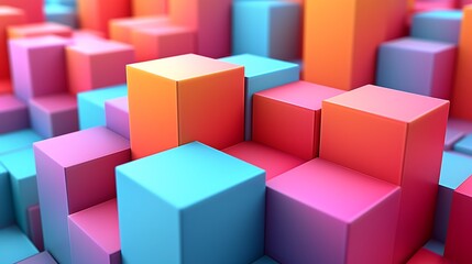 Fototapeta premium An abstract geometric background with overlapping geometric layers, transitioning from green to yellow to orange, arranged in a chaotic yet harmonious pattern.