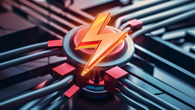 An electrical circuit connected to a grounding rod, with a lightning bolt symbol indicating safety., illustration, 3d render
