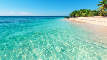 Obraz premium Portray idyllic beachfront landscapes with nature plates, showcasing sunlit shores, pristine waters, and the tranquil charm of coastal environments. Clean and Clear Color, Realistic Photo, ,