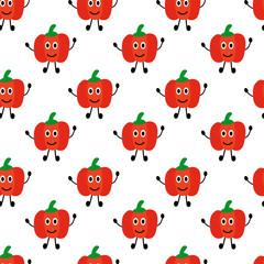 Friendly Red Pepper seamless pattern. Vegetable wallpaper. Vegan raw background. Vegetarian food. Farm market product. Vector flat illustration.
