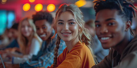 Diverse Students Collaborate on Project Using Tech