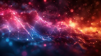 Obraz premium A geometric abstract background featuring a complex polygonal mesh, vibrant color transitions from blue to purple to pink.