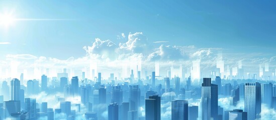 Fototapeta premium Abstract Vector Illustration, Futuristic blue Urban city in clouds,Landscape with Advanced Smart City Technology, Graphic Resources, Wallpapers, Websites, banner design, Advertising, web, background 
