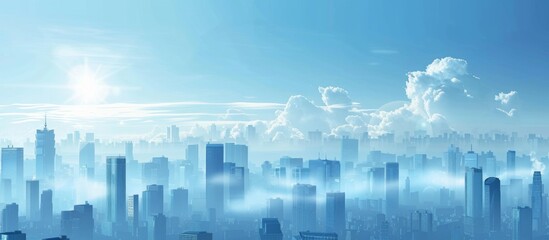 Fototapeta premium Abstract Vector Illustration, Futuristic blue Urban city in clouds,Landscape with Advanced Smart City Technology, Graphic Resources, Wallpapers, Websites, banner design, Advertising, web, background 