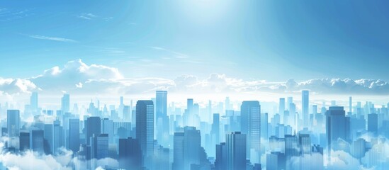 Abstract Vector Illustration, Futuristic blue Urban city  in clouds,Landscape with Advanced Smart City Technology, Graphic Resources, Wallpapers, Websites, banner design, Advertising, web, background 