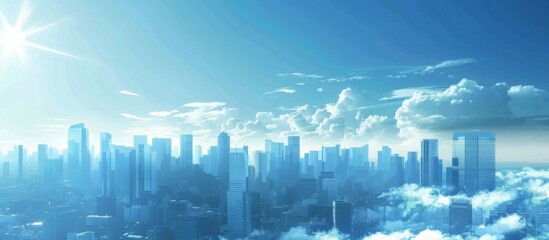 Abstract Vector Illustration, Futuristic blue Urban city  in clouds,Landscape with Advanced Smart City Technology, Graphic Resources, Wallpapers, Websites, banner design, Advertising, web, background 