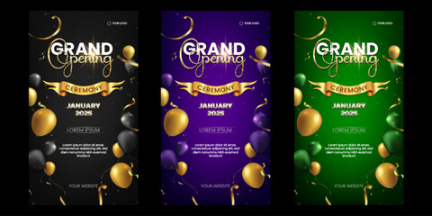 Grand opening luxury vertical banner customizable templates for social media business with elegant elements and vibrant colors