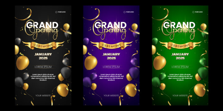 Grand opening luxury vertical banner customizable templates for social media business with elegant elements and vibrant colors