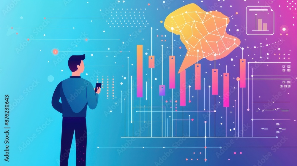 Poster data science, machine learning algorithms, flat design illustration