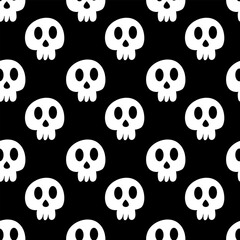 Fototapeta premium Seamless pattern with skull. Halloween background. Goth black style. Vector flat illustration.