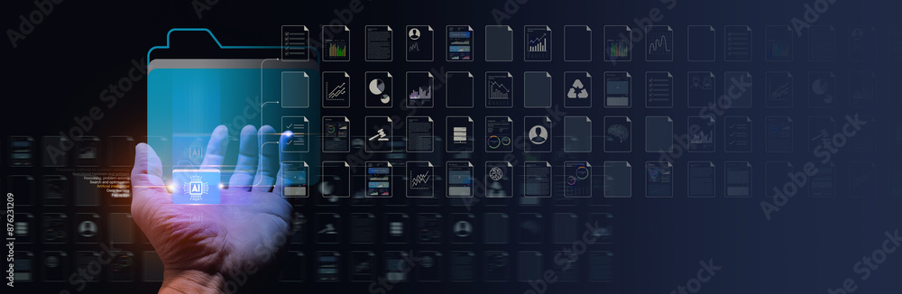 Aufkleber Hand Reaching for Data Files with AI Integration