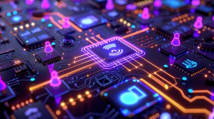 Obraz premium A computer screen shows a cityscape with a glowing light bulb in the middle