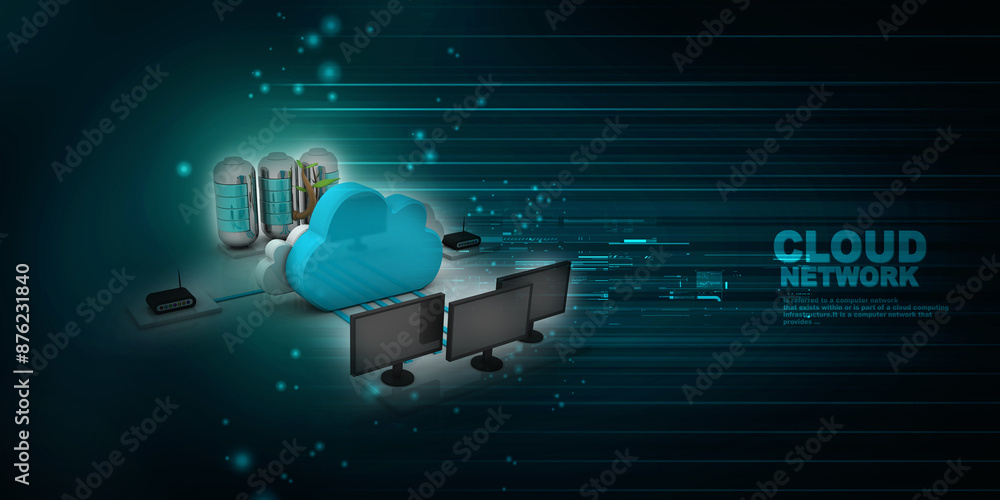 Poster 3d rendering technology computer network with green energy battery