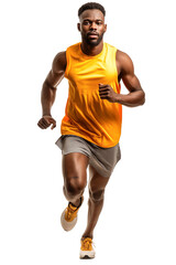 Young African American Man Running in Orange Tank Top