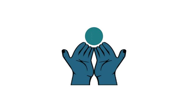  Animated  Dollar icon falling on hand from above  , income concept.
