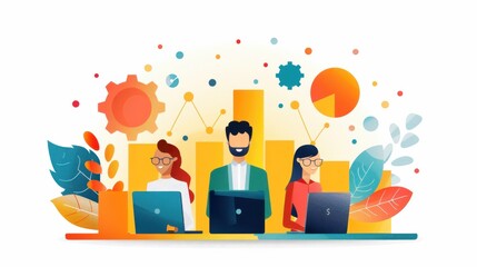 Design workshop, collaborative team session, flat design illustration