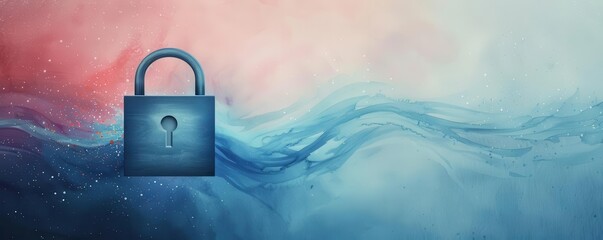 Conceptual image of a blue padlock with a watercolor background, symbolizing security and encryption with artistic gradient colors.