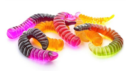 Naklejka premium Colorful gummy worm candies isolated on a white background.