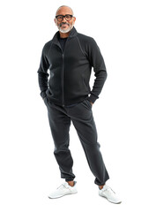 Stylish Senior Man in Black Tracksuit and White Sneakers