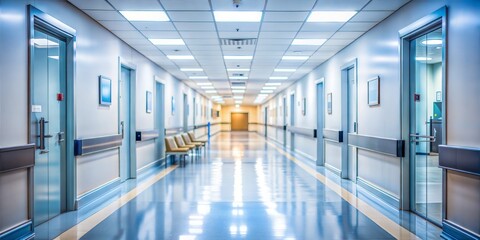 Fototapeta premium Modern Hospital Corridor with Medical Equipment, Wide Angle