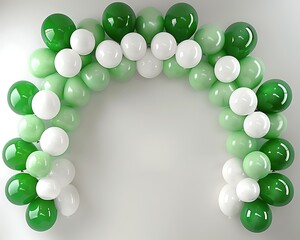 Green and white balloons forming a semi-circle at the top, leaving ample space below for Pakistan Independence Day text.
