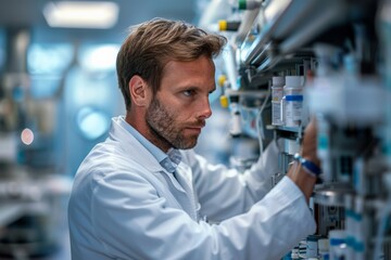 Male doctor in a lab coat working in a laboratory.