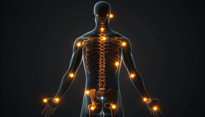 Design a striking and informative visual representation showcasing the human body with emphasis on trigger points