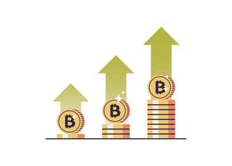 Coins growth with arrows and golden coins stack modern digital money crypto currency concept flat vector illustration.	
