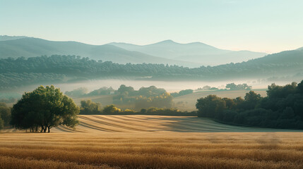 Calm and peaceful Provence countryside landscape. Background image. Created with Generative AI technology.