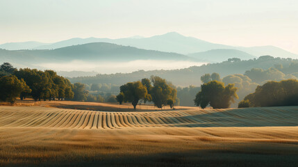 Fototapeta premium Calm and peaceful Provence countryside landscape. Background image. Created with Generative AI technology.