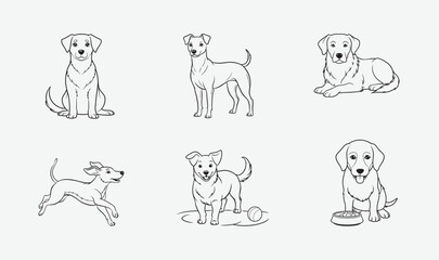 Premium Dog Line Art Vector Set, Exquisite Hand-Drawn Canine Illustrations
