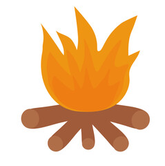 Camping Hot burning Bonfire. Vector Flat icon, sticker, illustration, emblem, logo.