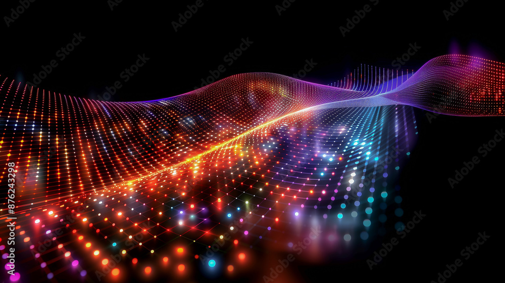Poster dynamic digital waves with vibrant dotted patterns