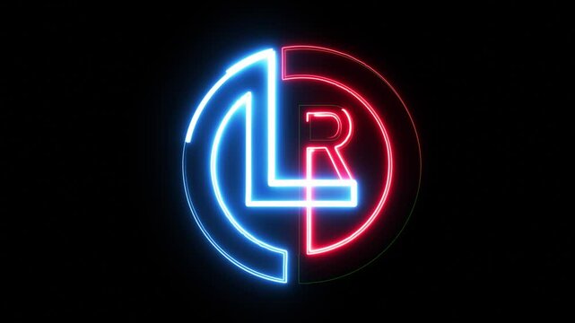 Animated neon logo letter L M 