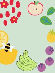 Cute abstract template collection animal, fruit, flower Modern posters greetings card Decorative abstract with colorful doodles.