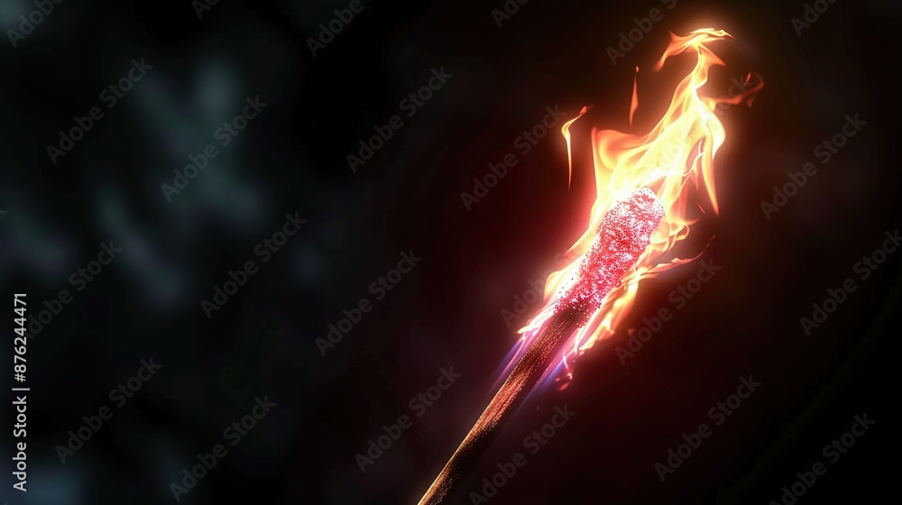 Poster a close-up image of a fire stick on a dark background with a blurred top