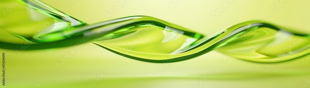 Poster close-up of a green twisted object on a gradient yellow-green background, resembling fluid motion an