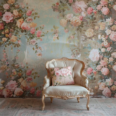 A mesmerizing vintage-inspired composition featuring soft pastel shades and delicate floral patterns