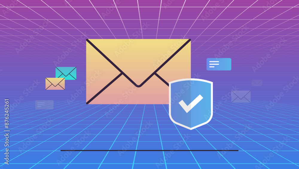 Poster envelope with shield symbol and mail data protection concept flat vector illustration.