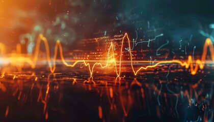 Fototapeta premium Heartbeat line transforming into a digital AI code