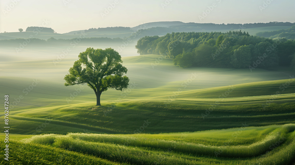 Poster calm and peaceful saxony countryside landscape. background image. created with generative ai technol