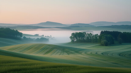 Fototapeta premium Calm and peaceful Saxony countryside landscape. Background image. Created with Generative AI technology.