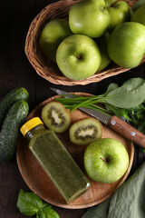 smoothie made from apples and fresh herbs healthy eating