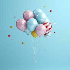 Obraz premium Colorful Balloons and Candy on Blue Background. 
